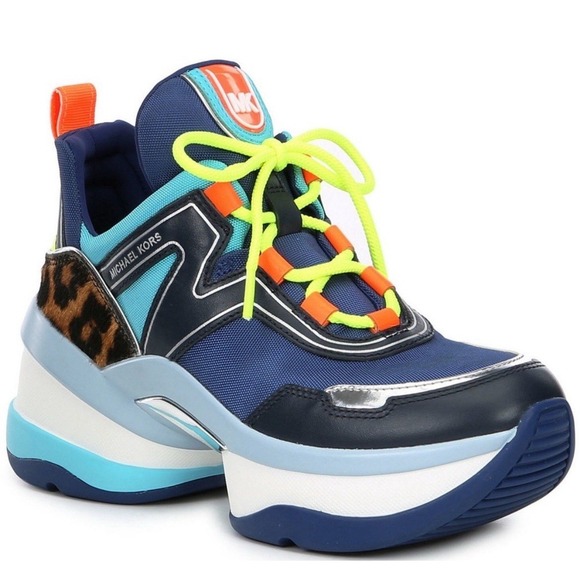 Michael Kors Shoes - Michael Kors Olympia Chunky Wedge Trainer Sneakers Sapphire Sig Semi Lux 7.5